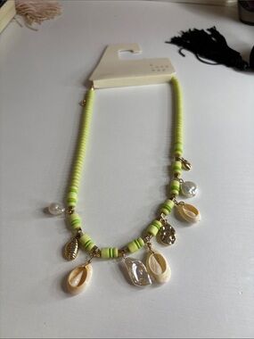a new day Lime Beaded Shell Charm Necklace with Gold Accents